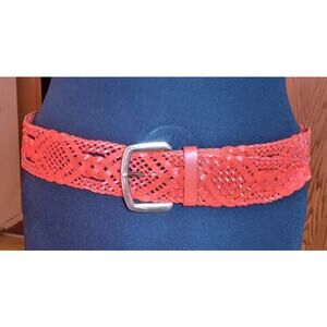Womens Red Wide Braided Retro Vtg Belt Silver Buckle M L 40" Western Boho Hippie